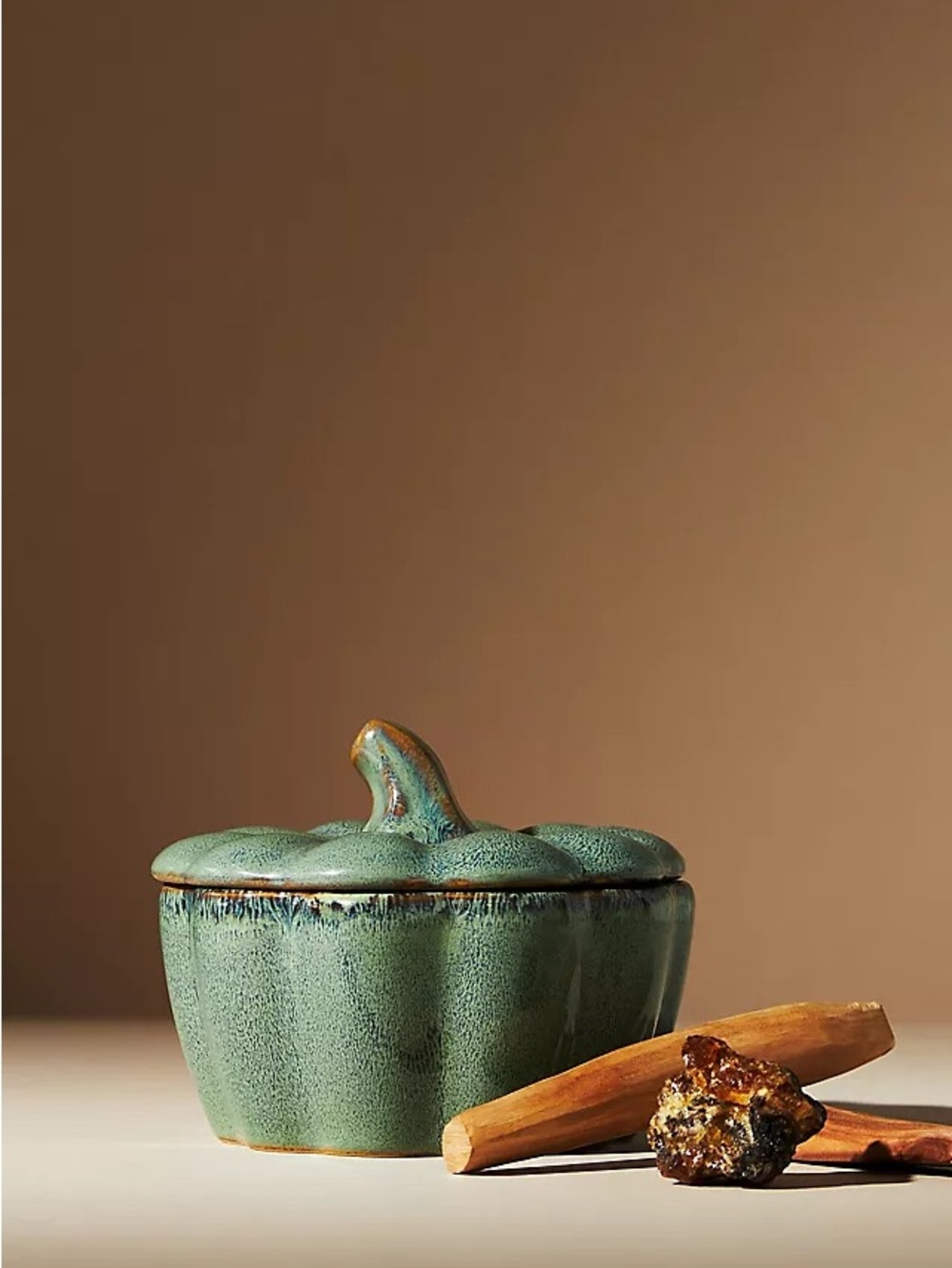 Anthropologie Blue Glazed Pumpkin Ramekin Candle